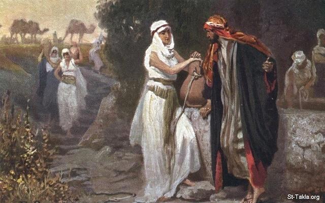 St-Takla.org Image: Moses and Zipporah the daughter of Jethro at the well     :       